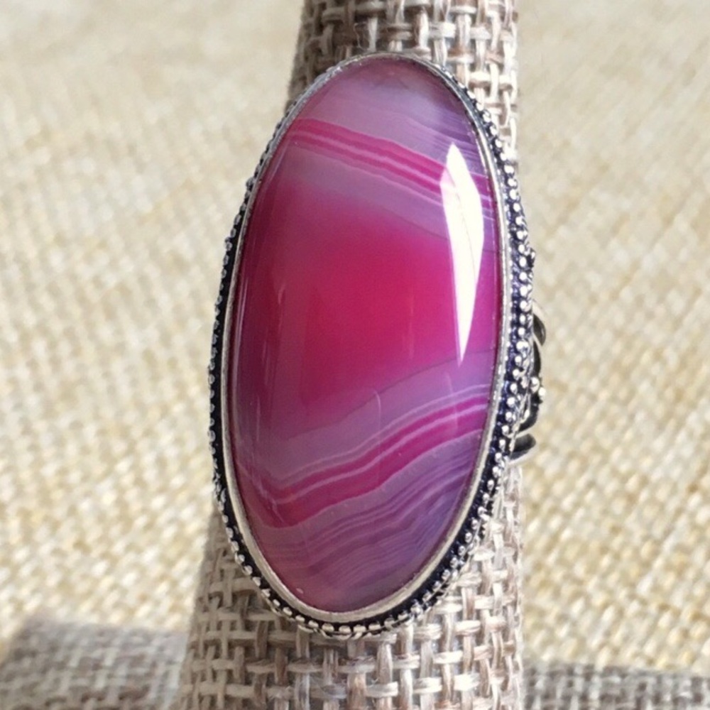 Pink Botswana Agate Stone Ring Size 8